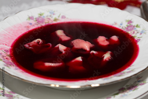 Photo: Red borscht with mushroom ravioli Red borscht with mushroom ravioli