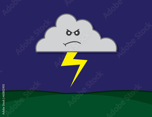 Vector: Angry cloud striking lightning to the ground Angry cloud striking lightning to the ground