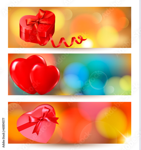 Vector: Set of beautiful valentine gift cards with red gift bows with ri Set of beautiful valentine gift cards with red gift bows with ri