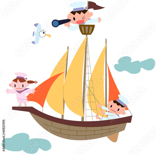 Illustration: 帆船と子ども 帆船と子ども