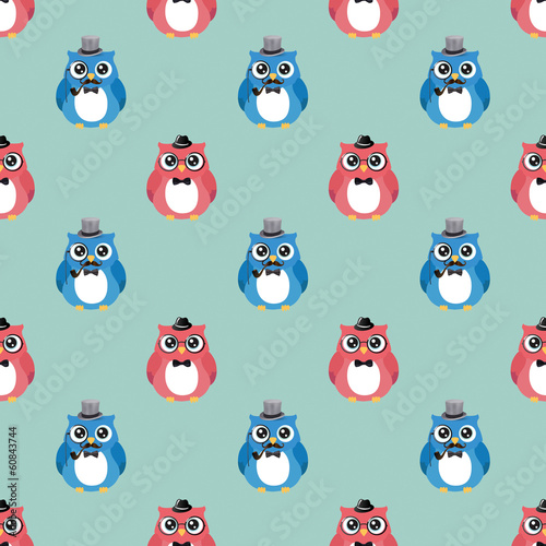 Fototapeta Cute Hipster Fashion Owls Vector Seamless Background.