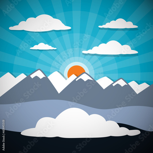 Vector: Mountain Abstract Vector Background with Sun, Clouds Mountain Abstract Vector Background with Sun, Clouds