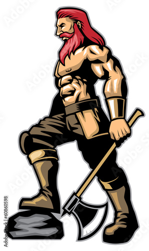 Vector: warrior standing hold an axe warrior standing hold an axe