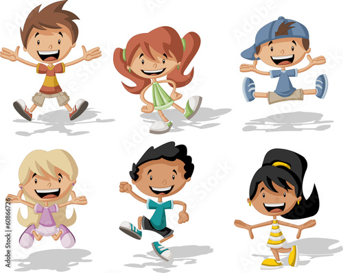 Vector: Group of happy cartoon children jumping Group of happy cartoon children jumping