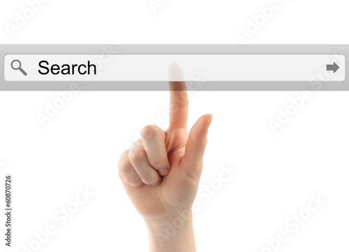 Photo: Hand pushing virtual bar on white background Hand pushing virtual bar on white background