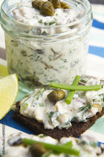 Photo: sandwiches with dark bread, herrings, mushrooms, pepper sandwiches with dark bread, herrings, mushrooms, pepper