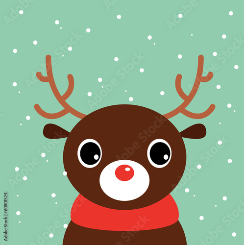 Vector: Cute cartoon christmas Deer on snowing background Cute cartoon christmas Deer on snowing background