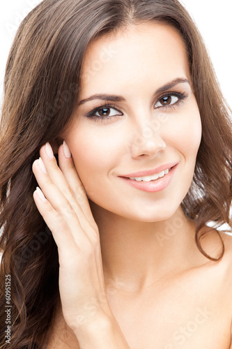 Photo: Portrait of beautiful woman, on white Portrait of beautiful woman, on white