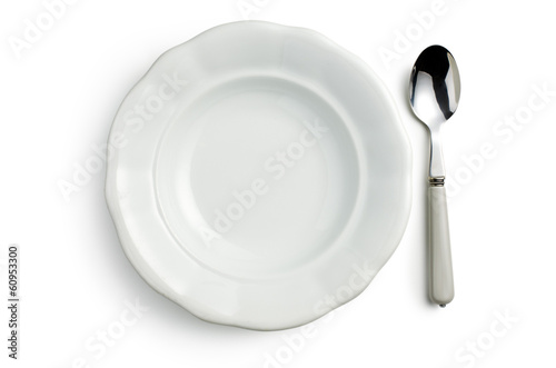 Photo: white ceramic plate with spoon white ceramic plate with spoon