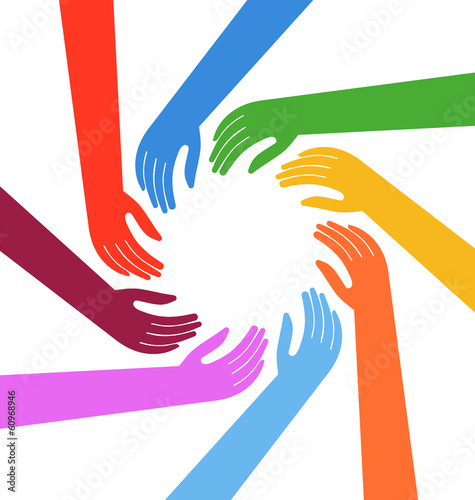 Vector: Vector Multiracial Human hands around a circle Vector Multiracial Human hands around a circle