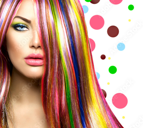 Photo: Colorful Hair and Makeup. Beauty Fashion Model Girl Colorful Hair and Makeup. Beauty Fashion Model Girl