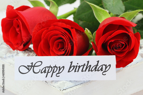Photo: Happy birthday card with red roses Happy birthday card with red roses