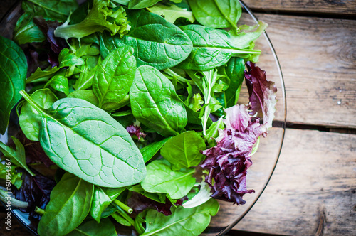 Photo: Freshh green salad with spinach,arugula,romane and lettuce Freshh green salad with spinach,arugula,romane and lettuce