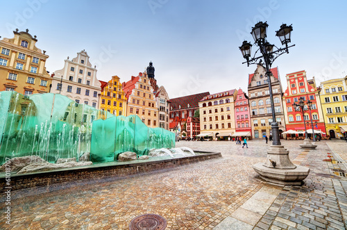Fototapeta Wroclaw, Poland. The market square with the famous fountain