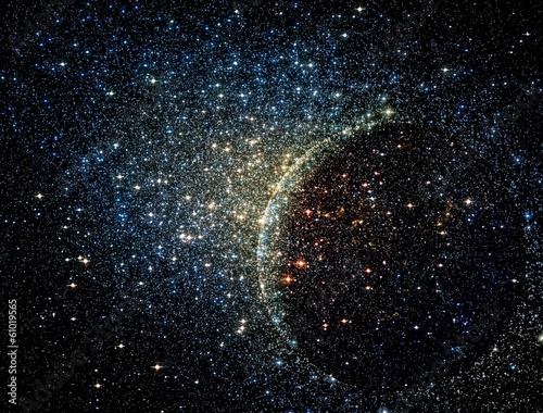 Illustration: Stars clusters on the background of vast cosmic sphere. Stars clusters on the background of vast cosmic sphere.