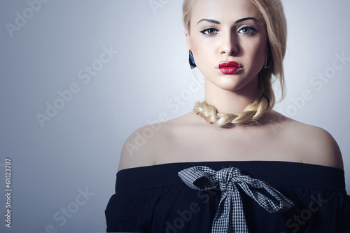 Photo: Unusual Beautiful Blond Woman.Red Sexy Lips.Valentines Unusual Beautiful Blond Woman.Red Sexy Lips.Valentines