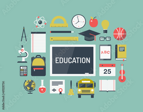 Vector: Education items flat icons set Education items flat icons set