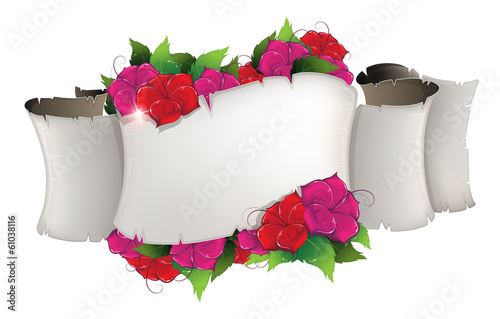 Vector: Flowers and old paper scroll Flowers and old paper scroll