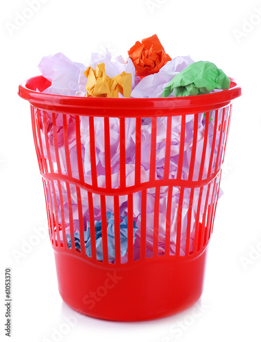 Photo: Full garbage bin, isolated on white Full garbage bin, isolated on white