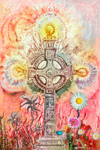 Illustration: Psychedelic,celtic cross Psychedelic,celtic cross