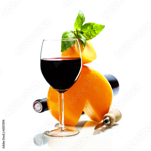Photo: Wine, cheese and italian ingredients Wine, cheese and italian ingredients