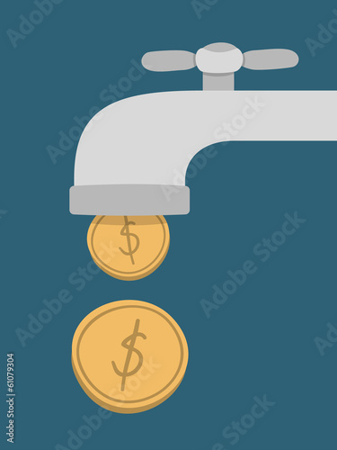 Vector: gold coins fall out of the golden tap, Passive Income Concept gold coins fall out of the golden tap, Passive Income Concept