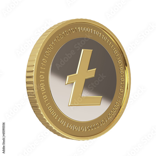 Illustration: Golden Litecoin digital currency coin. Golden Litecoin digital currency coin.