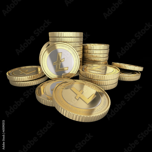 Illustration: Golden Litecoin digital currency coin. Golden Litecoin digital currency coin.