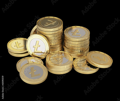 Illustration: Golden Litecoin digital currency coin. Golden Litecoin digital currency coin.
