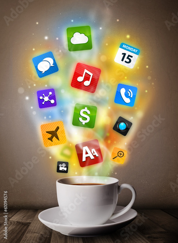 Photo: Coffee mug with colorful media icons Coffee mug with colorful media icons