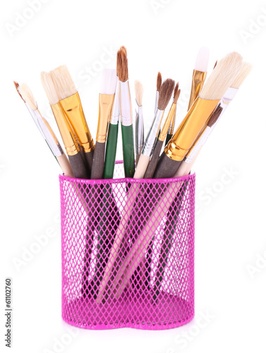 Photo: Many brushes in stand isolated on white Many brushes in stand isolated on white