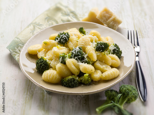 Photo: gnocchi with broccoli, selective focus gnocchi with broccoli, selective focus