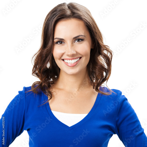 Photo: Happy smiling young woman, over white Happy smiling young woman, over white
