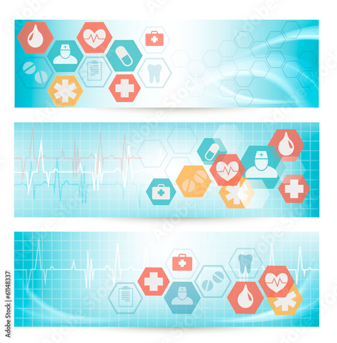 Vector: Three medical banners with icons. Vector. Three medical banners with icons. Vector.