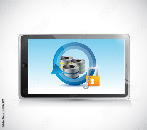 Illustration: tablet and server security concept illustration tablet and server security concept illustration