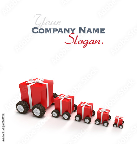 Illustration: Red gift boxes convoy Red gift boxes convoy