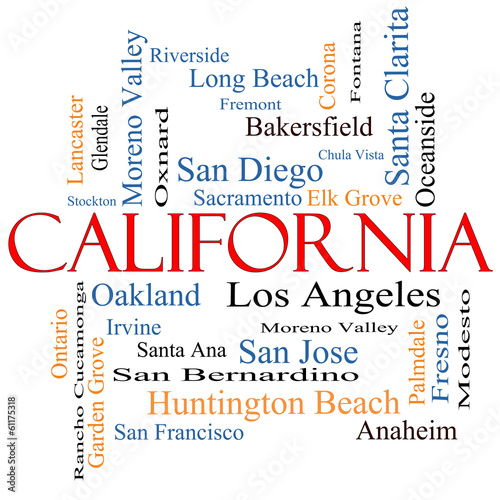 Illustration: California State Word Cloud Concept California State Word Cloud Concept