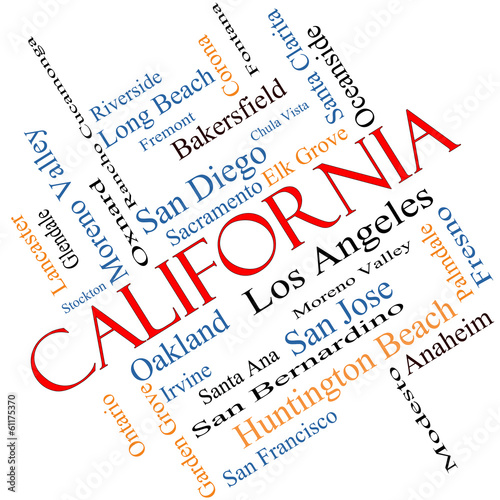 Illustration: California State Word Cloud Concept Angled California State Word Cloud Concept Angled