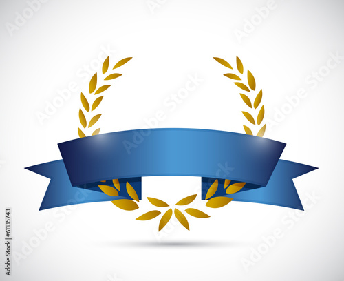 Photo: gold laurel and blue ribbon. illustration design gold laurel and blue ribbon. illustration design
