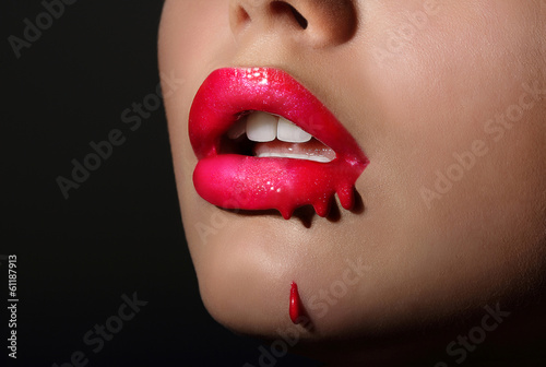 Photo: Glamor. Woman's Red Lips with Drops. Splash Glamor. Woman's Red Lips with Drops. Splash