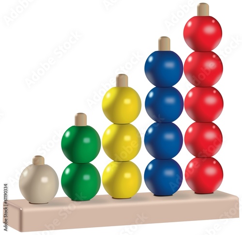 Illustration: Wooden or plastic five colored vertical abacus toy Wooden or plastic five colored vertical abacus toy