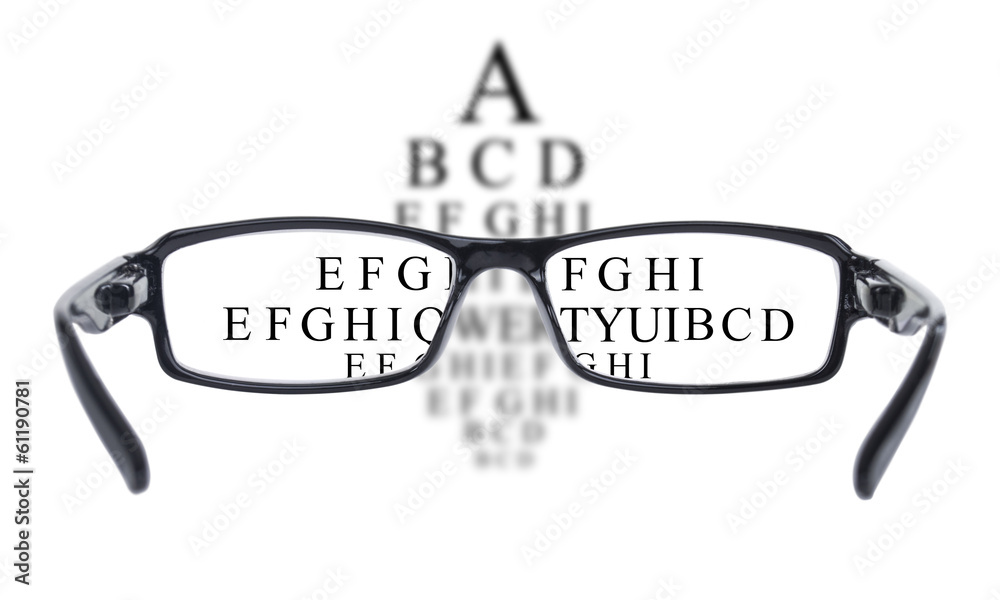 Sight test seen through eye glasses