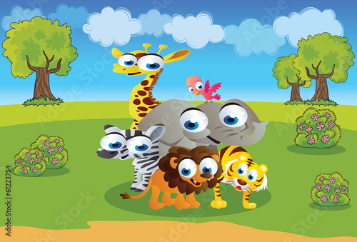 Vector: safari animals cartoon with a beautiful background scenery safari animals cartoon with a beautiful background scenery