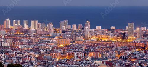 Photo: Aerial view of financial district in Barcelona at Blue Hour Aerial view of financial district in Barcelona at Blue Hour