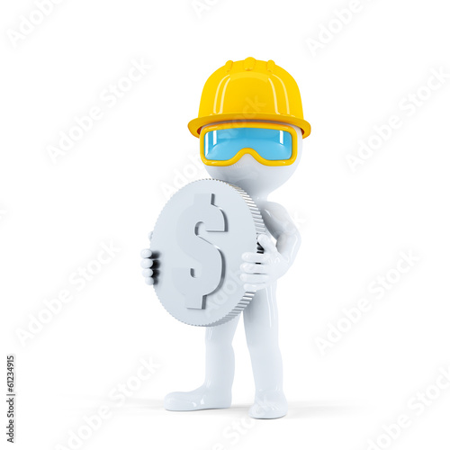 Illustration: Construction worker with coin Construction worker with coin