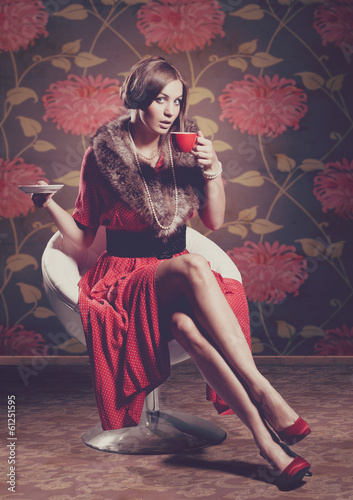 Photo: red dressed 5 / drinking coffee red dressed 5 / drinking coffee