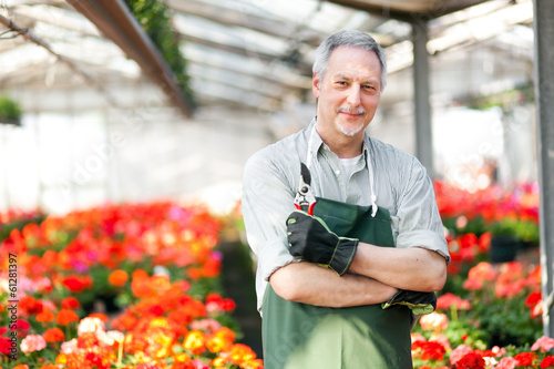 Photo: Gardener in a green house Gardener in a green house
