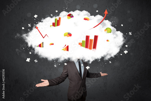 Photo: Modern business man with a graph cloud head Modern business man with a graph cloud head