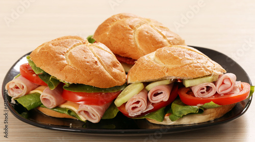 Photo: sandwich with salami cheese and salad sandwich with salami cheese and salad