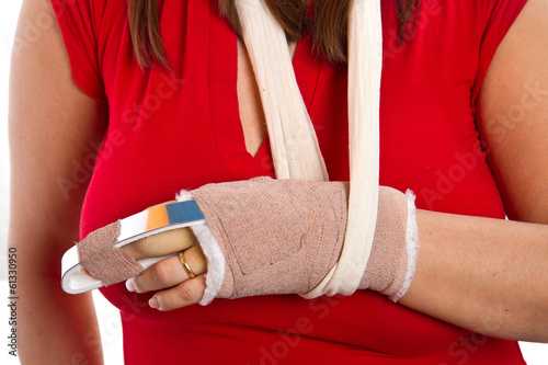 Photo: hand with a splint on the middle finger hand with a splint on the middle finger
